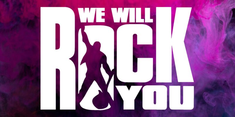 Logo for We Will Rock You the musical.